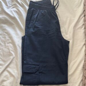 Navy Linen Cargo Pants